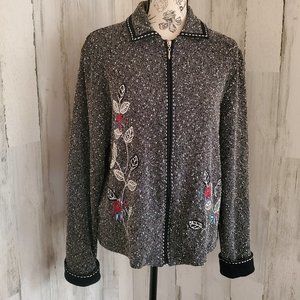 VINTAGE TEDDI FLORAL EMBROIDERED ZIP UP JACKET